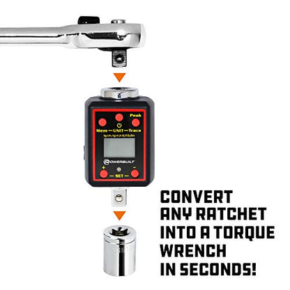 Powerbuilt 1/2-Inch Drive Digital Torque Adapter, 29-147 Ft-Lb and 40-200 Nm, Alert Signals Torque Setting, Electronic Torque Wrench Converter with Digital Display, ±1% Accuracy - 940962 - size: 1/2 in.