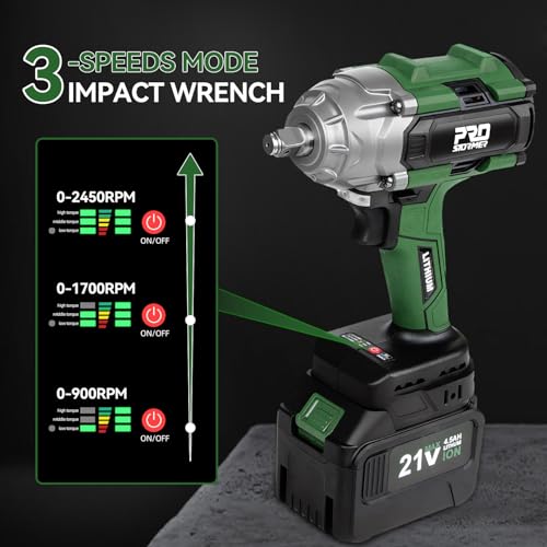 Prostormer 800N.m(590Ft-lbs) Cordless Impact Wrench, 1/2" Brushless High Torque Impact Gun Kit for Car Home, 2x4.5Ah Rechargable Batteries, Charger & 8 Sockets