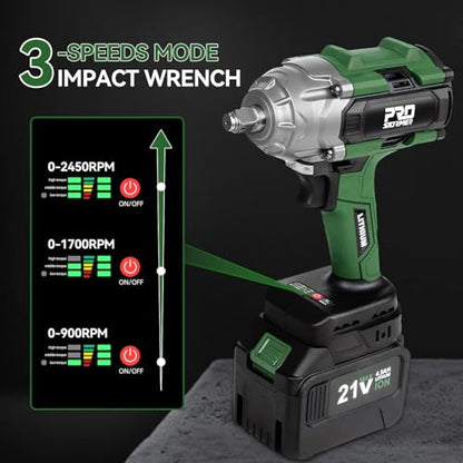 Prostormer 800N.m(590Ft-lbs) Cordless Impact Wrench, 1/2" Brushless High Torque Impact Gun Kit for Car Home, 2x4.5Ah Rechargable Batteries, Charger & 8 Sockets