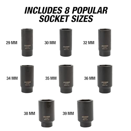 OEMTOOLS 37321 8 Piece 1/2 Inch Drive Axle Nut Socket Set, 12 Point Set, 29mm, 30mm, 32mm, 34mm, 35mm, 36mm, 38mm, and 39mm Socket Set with Case - style: 12 Point