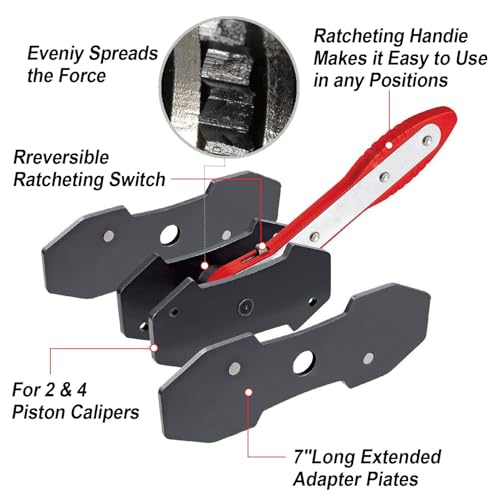 altivox Disc Brake Caliper Compression Tool Brake Caliper Press Tool with 4PCS Hangers 360 Degree Swing Ratchet Expander Wrench Car Wheel Piston Spreader for Single Twin Quad Sextuplet Piston