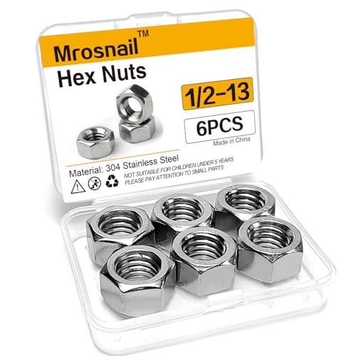 6Pcs SAE 1/2-13 Hex Nuts, 304 Stainless Steel Hardware Nuts, Full Thread Hex Drive, for Machinery, Automotive, Construction - size: 1/2-13 (6 pcs)