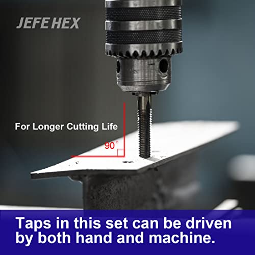 JEFEHEX 18pcs Drill and Tap Set with 1 Piece T-Handle Ratchet Tap Wrench, Tap Range 6-32NC—1/2"-13NC, Black and Gold Premium HSS Jobber Length Drill Bits and Hand Plug Taps with Metal Indexed Box - size: 18PCS SAE