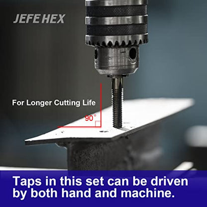 JEFEHEX 18pcs Drill and Tap Set with 1 Piece T-Handle Ratchet Tap Wrench, Tap Range 6-32NC—1/2"-13NC, Black and Gold Premium HSS Jobber Length Drill Bits and Hand Plug Taps with Metal Indexed Box - size: 18PCS SAE