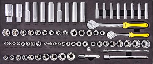 JEGS 170-Piece Mechanic's Tool Set - Includes Black Powder Coated Steel Toolbox, Sockets, Extenders, Ratchets, Wrenches, Screwdrivers, Pliers & Bits