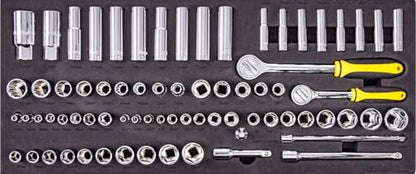 JEGS 170-Piece Mechanic's Tool Set - Includes Black Powder Coated Steel Toolbox, Sockets, Extenders, Ratchets, Wrenches, Screwdrivers, Pliers & Bits