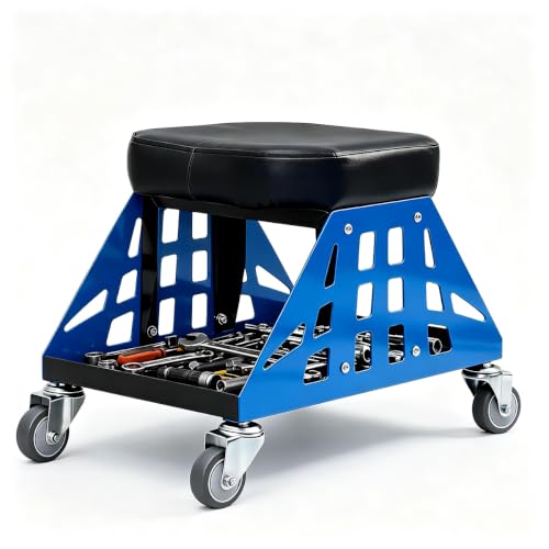 Rolling Shop Stool with Wheel for Garage Mechanic | Heavy Duty Rolling Shop Seat [400 LBS Capacity] Work Stool with Storage for Automotive Auto Repair/Detailing Stool/Salon - color: Blue