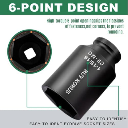 4PCS 1/2" Drive Spindle Axle Nut Impact Socket Set, 1-13/16, 1-7/8, 1-15/16, 2 Inch, CR-MO, Deep, 6 Point - size: 1/2 4pcs socket set sae