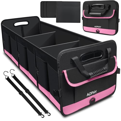 AOPHY Trunk Organizer for Car, 95L Large Capacity Trunk Storage with Non-Slip Bottom Strips, Cargo Organizer for Suv, Truck, Sedan, Waterproof Portable Car Organizers for Women Men(Pink) - color: Pink