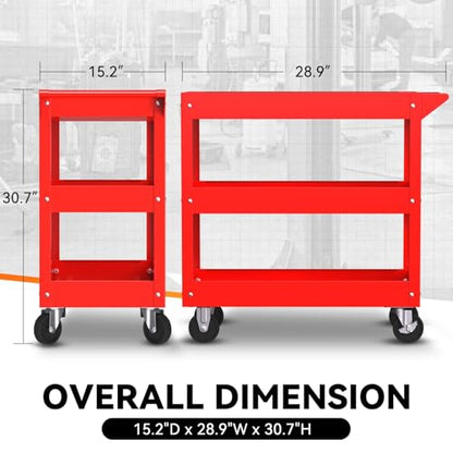 Auto Dynasty 3-Tier Rolling Service Cart 220 lbs Capacity Tool Cart on Wheels Heavy Duty Utility Cart for Warehouse, Garage and Mechanic Work, Red - size: 220lbs