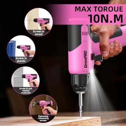 GRENPRO Pink Tool Set Drill Set, 188PCS Tool Kit For Home with Pink Cordless Drill Power, Tool Kit for Women &Men, Basic Household Auto Repair Hand Tool Box, Glue Gun Tools Sets & Drill Set for Women - style: Pink Power Drill Set 188PC