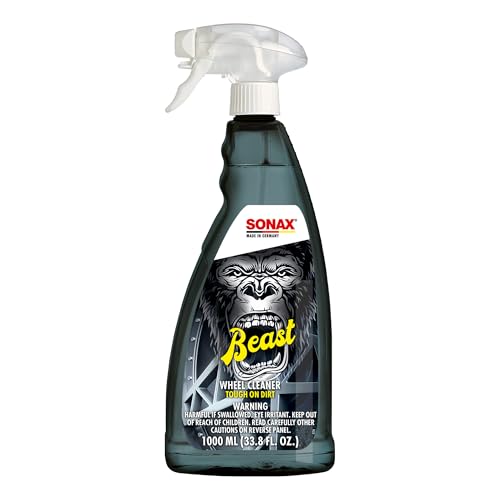 SONAX Beast Wheel Cleaner | Color-Changing Formula for Wheels & Rims | Dissolves Baked-On Contamination, Road Grime & Iron Particles | Safe for Factory and Aftermarket Finishes | 1 Liter | 33.8 oz - size: 33.8 Fl Oz (Pack of 1)
