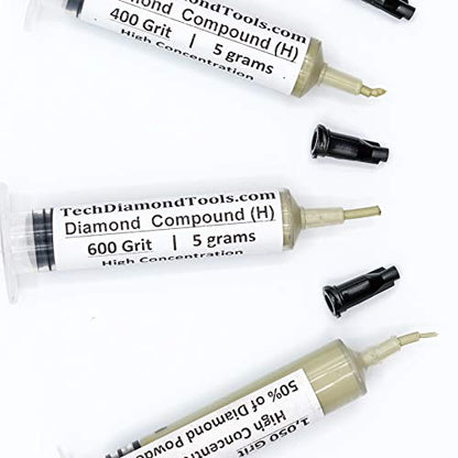 TechDiamondTools Kit of 3 Diamond Lapping Paste Polishing Compound USA Made 400 600 1050 Grit Lapidary Paste for Rock Glass Metal Jewelry Resin Marble with High Concentration of Diamond Powder - style: High 50% concentration