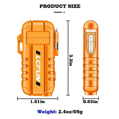 LcFun USB Rechargeable Electric Arc Lighter Windproof Plasma Lighters with LED Battery Display, Waterproof Matches with Flashlight for Camping, Survival Tactical Gear - color: Orange, style: Flexible Arc With Flashlight