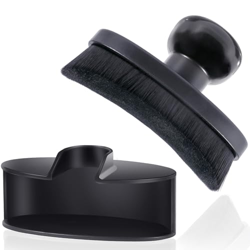 Yoseng Tire Shine Brush - Curved Brush Head & Large 3.8'' Tire Dressing Applicator with Storage Stand for Automotive Detailing, Car Enthusiasts, DIY Users (Vegan, Washable, Black) - color: Black