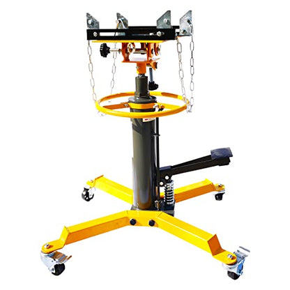 Transmission Jack, 1600 LBS Capacity Adjustable Height Hydraulic Transmission Jack, 2 Spring High Lift Vertical Telescoping Floor Jack Stand,360°Swivel Wheel W/Brakes (1600lbs, Yellow) (Yellow) - color: Yellow
