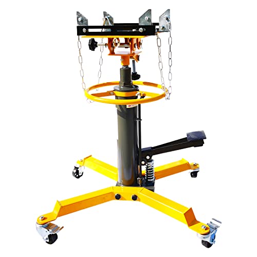 Transmission Jack, 1600 LBS Capacity Adjustable Height Hydraulic Transmission Jack, 2 Spring High Lift Vertical Telescoping Floor Jack Stand,360°Swivel Wheel W/Brakes (1600lbs, Yellow) (Yellow) - color: Yellow