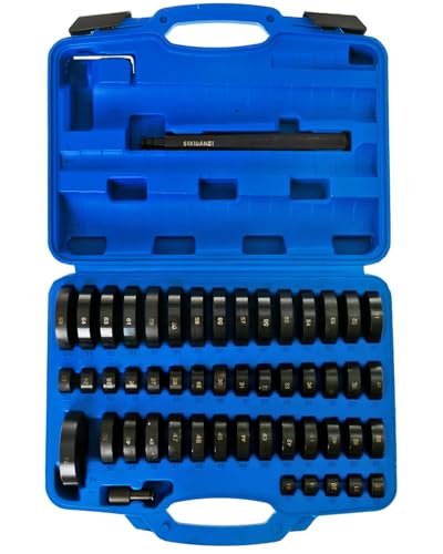 SIXIWANZI 52PCS Bushing Press Kit, Heavy Duty Bushing Bearing and Seal Driver Set | 50 adapters 18-74mm carbon steel, black anodic rust shield, long handle for wheel bearing race seal
