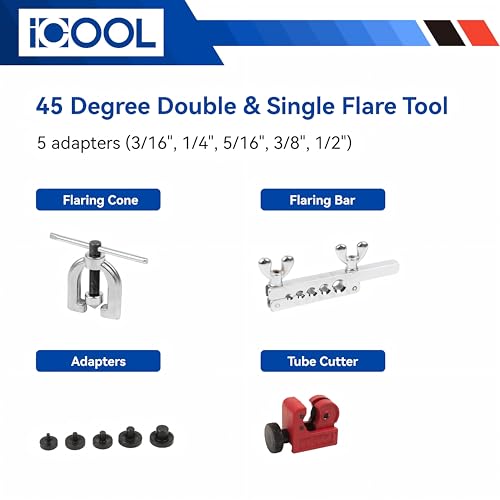 ICOOL 25 ft 3/16" and 1/4" Copper-Plated Brake Line Flaring Tool Kit with 20 Fittings and 4 Unions Brake Line Fittings, Brake Line Kit with Tube Bender and Reamer
