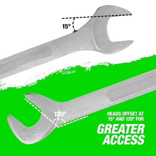 OEMTOOLS 22113 SAE Jumbo Angle Head Wrench Set, Large Fastener Access for Heavy-Duty Maintenance, 6 Piece 1-3/8" to 2" Wrenches, Chrome Finish, Carbon Steel, Wrench Roll Included - style: 6 Pc SAE Angle Head