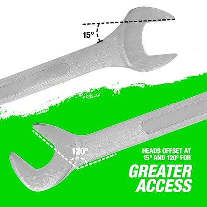 OEMTOOLS 22113 SAE Jumbo Angle Head Wrench Set, Large Fastener Access for Heavy-Duty Maintenance, 6 Piece 1-3/8" to 2" Wrenches, Chrome Finish, Carbon Steel, Wrench Roll Included - style: 6 Pc SAE Angle Head