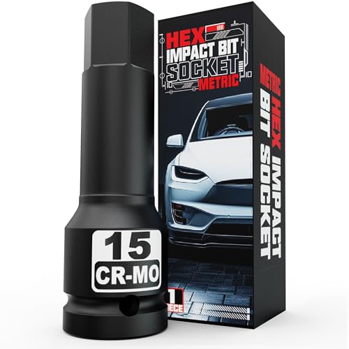 1/2" Drive 15 mm Hex Impact Bit Socket, H15 Allen Bit Socket, Metric, Cr-Mo Steel, Automotive Repair Industrial Maintenance and DIY Enthusiasts Alike - size: 1/2" H15 Deep