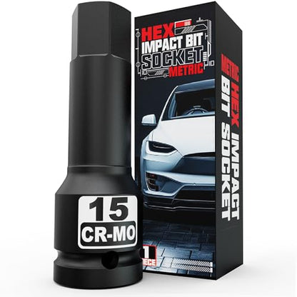 1/2" Drive 15 mm Hex Impact Bit Socket, H15 Allen Bit Socket, Metric, Cr-Mo Steel, Automotive Repair Industrial Maintenance and DIY Enthusiasts Alike - size: 1/2" H15 Deep