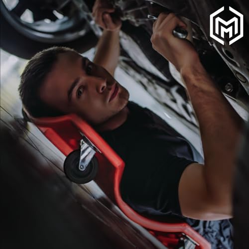 M-AUTO Mechanic Plastic Creeper with Dual Tool Trays, 48" Ergonomic Rolling Garage Shop Creeper with Padded Headrest, 4 Noiseless Casters 350LBS Capacity Red - color: Red