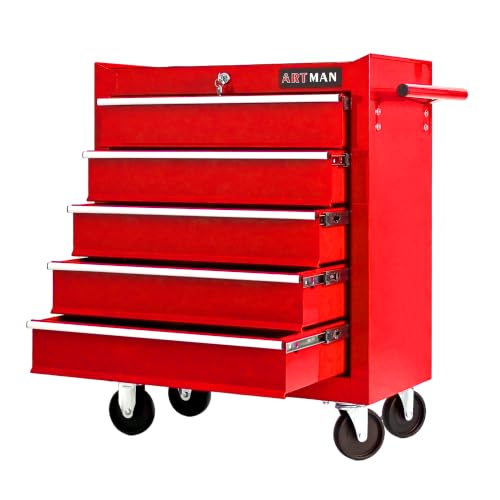 5 Drawers Rolling Tool Chest on Wheels, Multifunctional Tool Cart Tool Storage, Drawers Rolling Tool Trolley Organizer Tool Case for Garage,Warehouse,Workshop,Repair Shop (5 Drawers-Red) - color: Red, size: 5 Drawers
