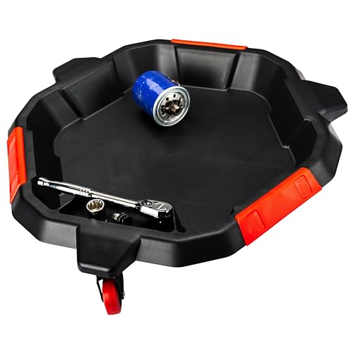 Powerbuilt 2-in-1 2 Gallon Oil Drain Caddy, Tool Creeper, Drain Pain - Red Black 642964ECE