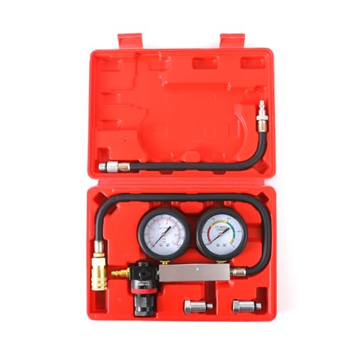 TU-21 Engine Cylinder Leak Down Tester Kit, Automotive Engine Compression Leakage Test Kit for Cars Trucks Motorcycles (red) - color: red