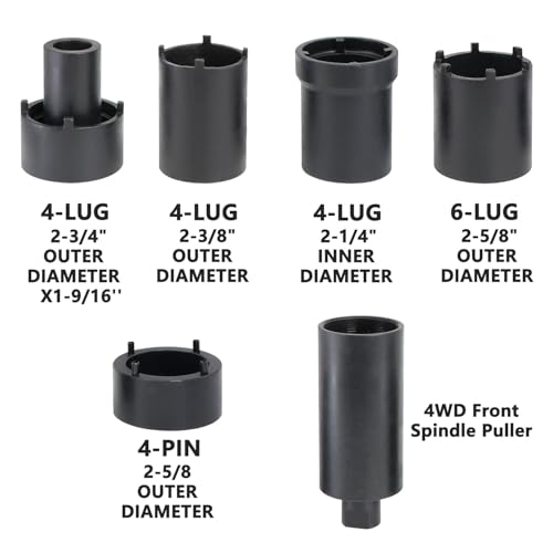 DPTOOL Spindle Nut Socket Tool Kit 6 Pcs Axle Lock Nut Socket Set 1/2” Drive Wheel Hub Nut Remover Installer Compatible with Ford Dana 44/80 Toyota Dodge GMC Chevrolet 4WD Lug Out Spindle Socket Set