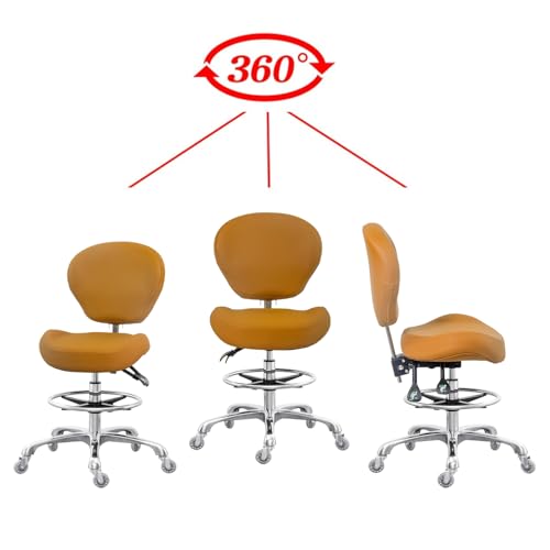 Grace&Grace Drafting Stool Adjustable Foot Ring with Wheels, Rolling Stool with Back Support for Studio, Classroom, Lab, Counter, Medical (Camel) - color: Camel