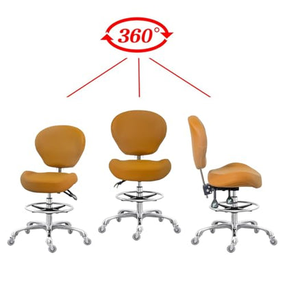 Grace&Grace Drafting Stool Adjustable Foot Ring with Wheels, Rolling Stool with Back Support for Studio, Classroom, Lab, Counter, Medical (Camel) - color: Camel