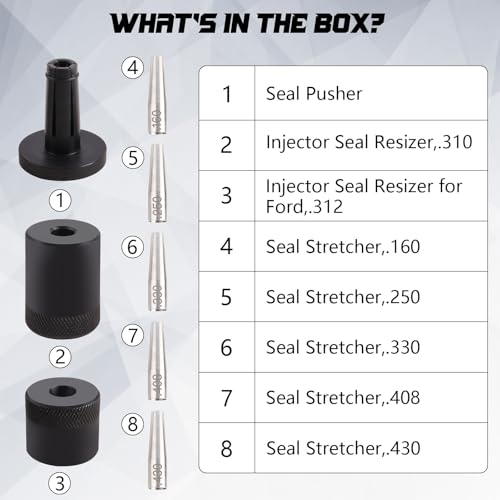 34720 Professional Injector Seal Installer Kit 8Pc for Ford, GM, Subaru Engine Precision Fuel Injector Seal Tool Kit Fits Hitachi, Bosch, Continental, Delphi
