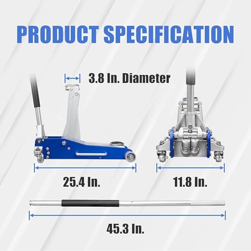 3 Ton (6,600 lbs) Low Profile Aluminum Hydraulic Racing Floor Jack with Dual Piston Quick Lift Pump, Lifting Range 3.74" to 18.9", for Cars, Trucks and SUVs, Blue - color: blue