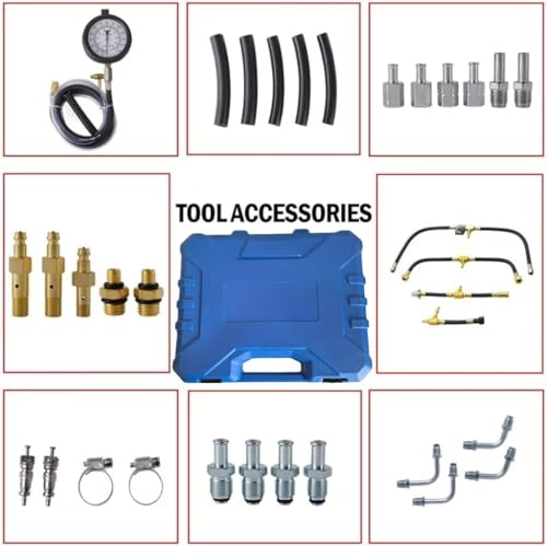 Fuel Injection Pressure Tester Kit 0-140 PSI, Universal Fuel Pump Pressure Gauge Set with Quick Release Valve, Reinforced Hoses & Multi-Size Adapters for Gasoline Engine Diagnostic ((TU-443Blue))