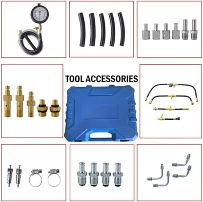 Fuel Injection Pressure Tester Kit 0-140 PSI, Universal Fuel Pump Pressure Gauge Set with Quick Release Valve, Reinforced Hoses & Multi-Size Adapters for Gasoline Engine Diagnostic ((TU-443Blue))