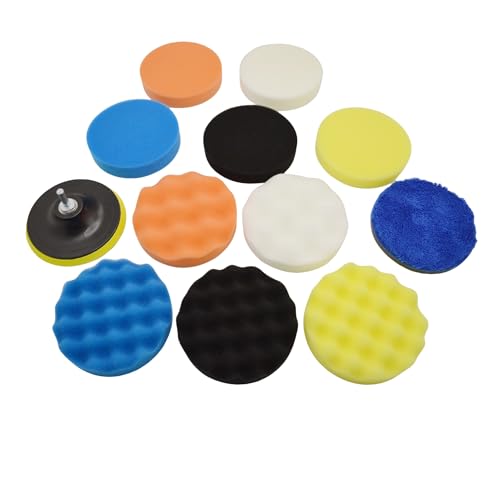 12Pcs 5inch Foam Buffing Polishing Pads Kit, with Coral Fleece Pad, Backing Plate, M14 Drill Adapter, Car Buffing Kit for Car Polishing, Waxing, Sealing Glaze (12Pcs-5inch) - size: 12Pcs-5inch