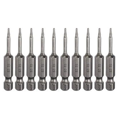 HARFINGTON 10pcs T5 Torx Head Screwdriver Bit 1/4" Hex Shank 2" (50mm) Long Magnetic No Hole Tip Tamper Proof 6 Point Star Screw Driver Drill Bits S2 Steel Industrial Power Screwdrivers - size: T5 x 2"