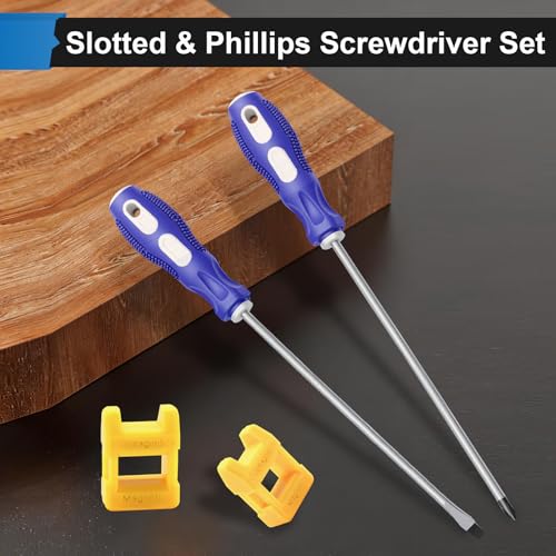 2-Pack 8 Inch Slotted & Phillips Screwdriver Set, Long Phillips and Flat Head Magnetic Screwdriver with Rubber Handle - size: 8 Inch