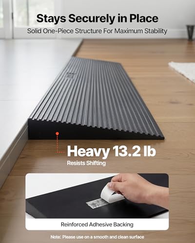 VEVOR 1.6" Rise Cuttable Threshold Ramp for Doorways, 35.4" Wide Natural Rubber Wheelchair Ramp, Non-Slip Solid Rubber Ramp with Double-Sided Tape for Doorways,Driveways,Bathroom,Smooth Tile - size: 1.6‘’ Rise