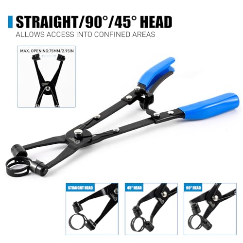 SMOTIVEPRO 3-Piece Hose Clamp Pliers Set with Locking Assist - 45°/90°/Straight Heads & Rotatable Clamp Jaw - Professional Hose Clamp Tool for 1.1"-2.3" (3-6cm) Hose Clamps - size: 3pcs Hose Clamp Pliers Set