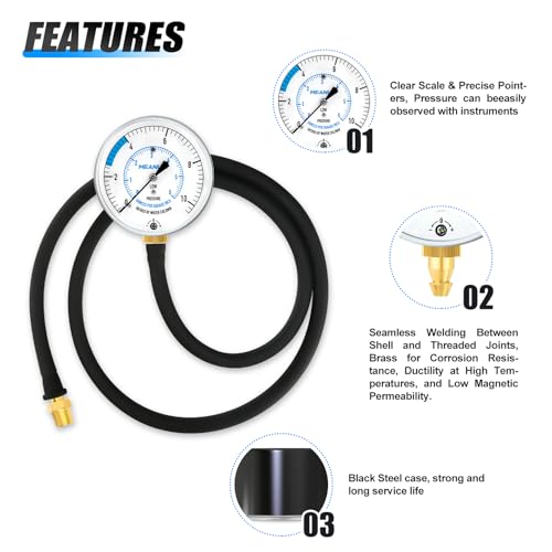 MEANLIN MEASURE 0-10” WC Manifold Gas Pressure Test Kit, Pressure Gauge Kit for Natural Gas or LP Gas with 40" Feet Hose, 1/8” NPT Fitting with Barbed Connection and Hex Bushing - style: 0-10” WC