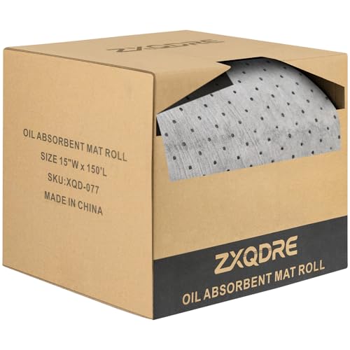 Oil Absorbent Pads Roll, 6 oz Oil Absorbent Mat 15" x 150' 1 Roll | Oil and Water Absorbent Pads in Dispenser Box, Oil Cleanup Absorbers for Leaks & Drips, Spill Mat Roll for Garage Workshop - color: Gray-1 Roll, size: 15" W x 150' L, 6 OZ