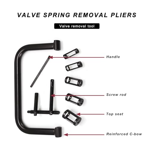 Valve Spring Compressor C Clamp Service Kit, Valve Spring Clamp with Collet Pusher Adapters Extension Rods, Auto Compression C-Clamp Kit for Motorcycle ATV Car Small Engines