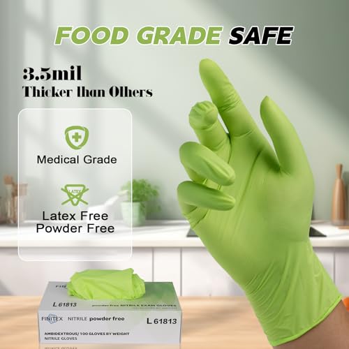 FINITEX Nitrile Disposable Gloves - Green 3.5mil 100/1000PCS Powder-Free Latex-Free Medical & Food Use - color: Green (Large 1000)