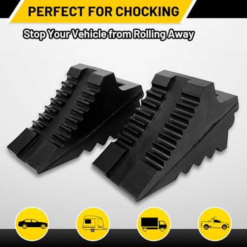 ROBLOCK Solid Rubber Wheel Chocks Heavy Duty Trailer Chock, G.V.W. Up to 8T, 4 Pack Black, 8.6" L x 3.7 W x 4.7" H for Car, Travel Trailers, RV, Truck, and ATV, for All Weather Use - color: 4 Pc Medium