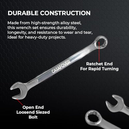 Casafoyer 6-Piece Combination Wrench Set, Metric 8–17 mm, Chrome Vanadium Steel
