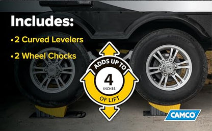 Camco Curved Camper/RV Leveler & Wheel Chock - Features Heavy Duty Honeycomb Design & Includes Non-Slip Rubber Grippers on Wheel Chock - Compatible w/Trailers Up to 30,000 lbs - 2-Pk (21021) - size: Pack of 2
